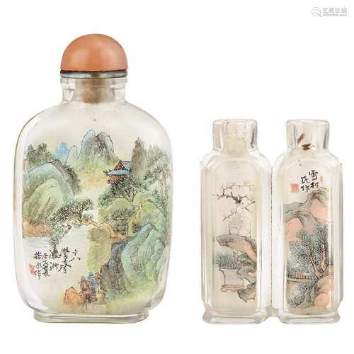 Two Chinese Inside Painted Glass Snuff Bottles 20th Century