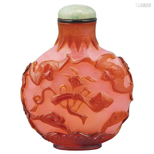 Chinese Amber Overlay Pink Glass Snuff Bottle 18th/19th Century