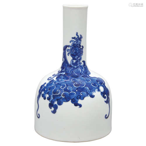 Chinese Blue and White Glazed Porcelain Mallet-Form Vase Qing Dynasty
