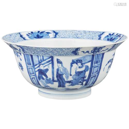 Chinese Blue and White Glazed Porcelain Bowl Kangxi Mark and of the Period