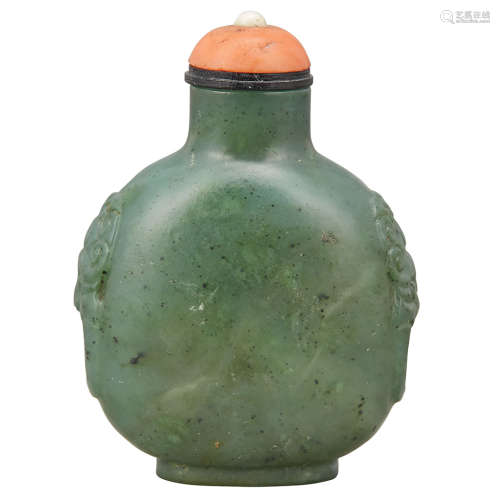 Chinese Spinach Green Jade Snuff Bottle 19th Century