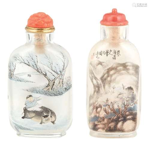 Two Chinese Inside Painted Snuff Bottles Signed Zhou Leyuan