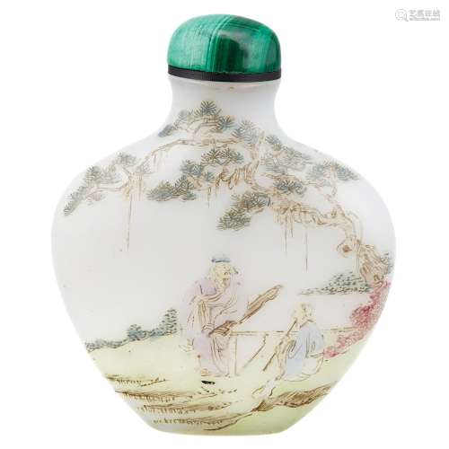 Chinese Enameled White Glass Snuff Bottle 19th Century
