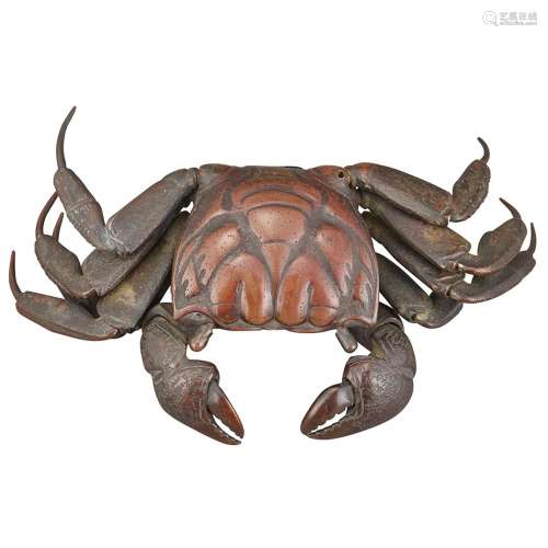 Japanese Bronze Articulated Model of a Crab Meiji Period