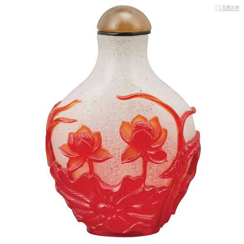 Chinese Red Overlay Glass Snuff Bottle Qing Dynasty