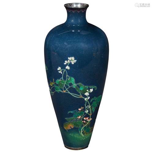 Japanese Cloisonne Enamel Vase Meiji Period, Signed Kyoto Namikawa (Workshop of Namikawa Yasuyuki; 1845-1927)