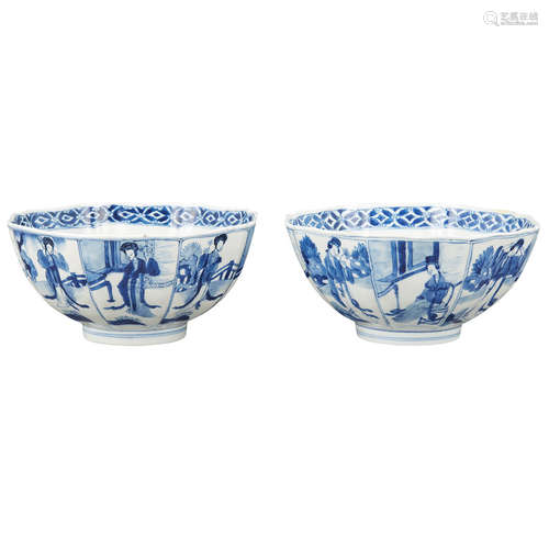 Two Similar Chinese Blue and White Glazed Porcelain Bowls Kangxi Period