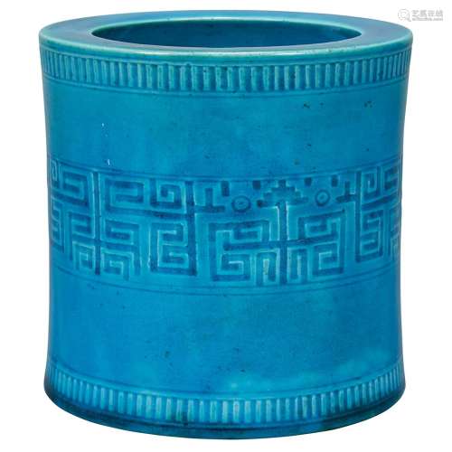 Chinese Turquoise Glazed Porcelain Brushpot 19th Century