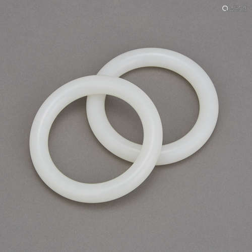 Pair of Chinese White Jade Bangles