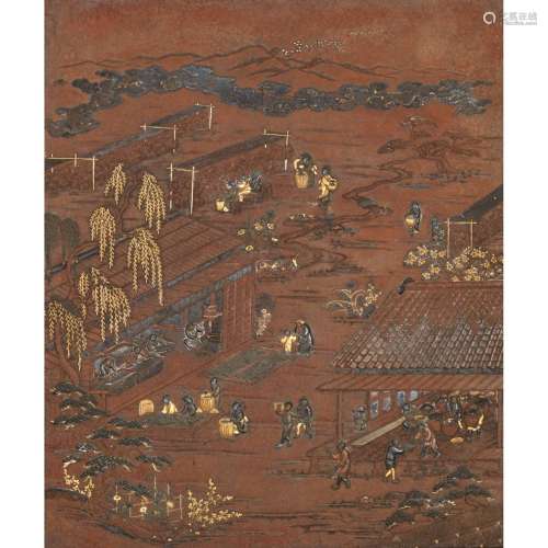 Japanese Bronze Inlaid Plaque Meiji Period