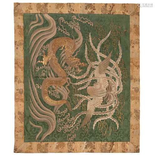Japanese Silk Embroidered Wall Hanging Meiji Period