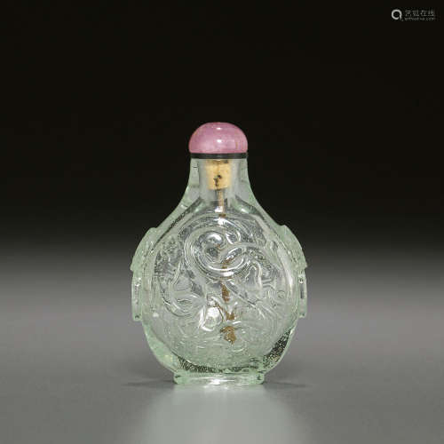 1780-1850年作 海蓝宝料螭龙纹鼻烟壶