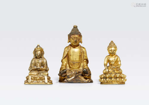清 銅鎏金阿彌陀佛坐像三尊