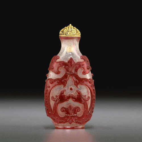 1770-1840年 透明地套紅料螭龍紋鼻煙壺