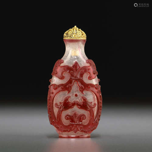 1770-1840年 透明地套紅料螭龍紋鼻煙壺