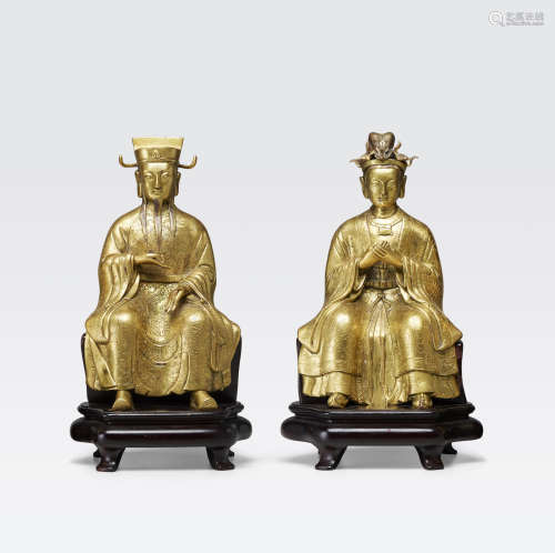 十九世紀 銅鎏金財神及碧霞原君坐像兩尊