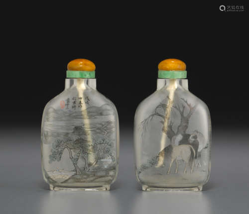 1898年 葉仲三作 水晶內畫仕人駿馬圖鼻煙壺
