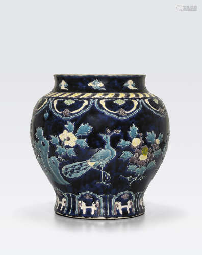 十八或十九世紀 琺華鳳凰牡丹紋罐