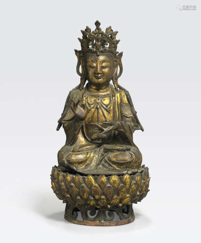 A gilt bronze figure of Guanyin