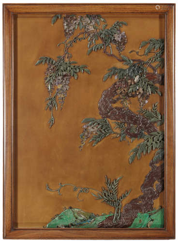 十九世紀晚期或二十世紀 褐漆地嵌雜寶掛屏