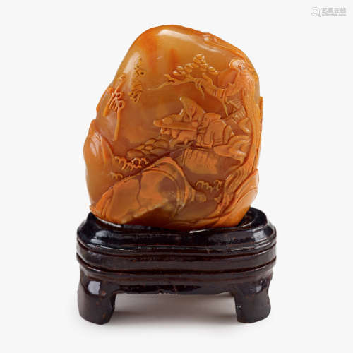 A Chinese shoushan soapstone carved with landscape, 19th/20th century