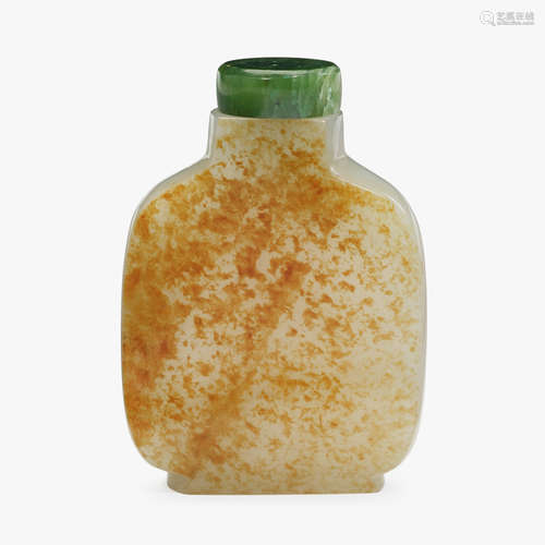 A Chinese white jade unadorned rectangular snuff bottle, with russet skin to one surface, 18th/19th century