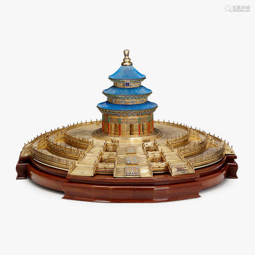 A Chinese enameled gilt-bronze model of the Temple of Heaven, Tiantan, republic period