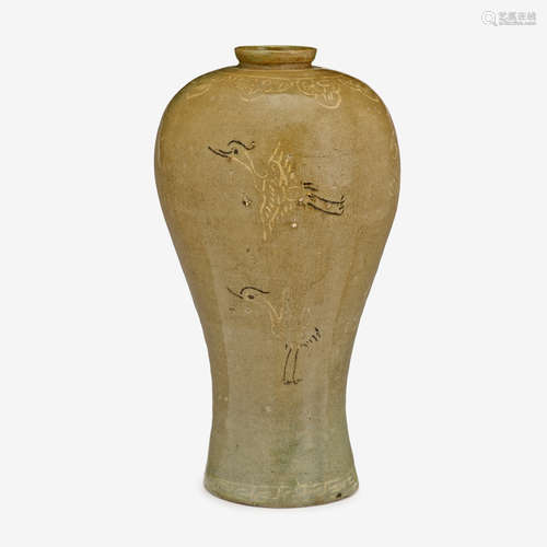 A Korean slip-inlaid celadon glazed maebyong vase, koryo dynasty