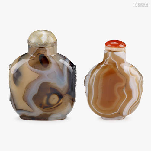 Two Chinese agate flattened ovoid snuff bottles, 19th century