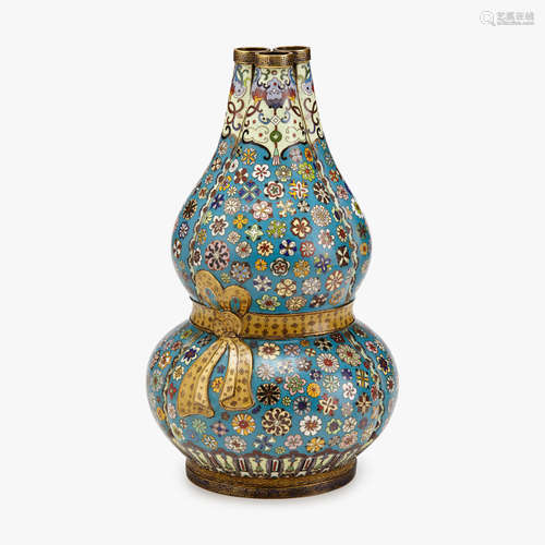 A Chinese cloisonné enamel gilt-bronze triple-gourd vase, republic period