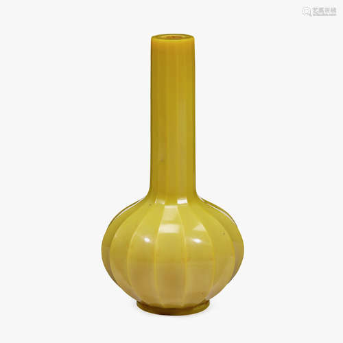 A Chinese yellow glass fluted bottle vase, 18th century