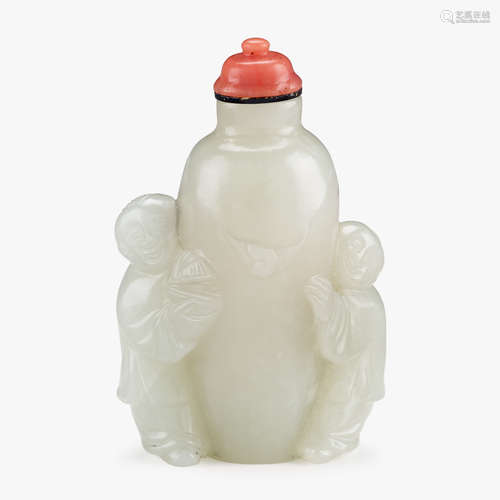 A Chinese white jade 'na fu ying xiang' snuff bottle, qing dynasty