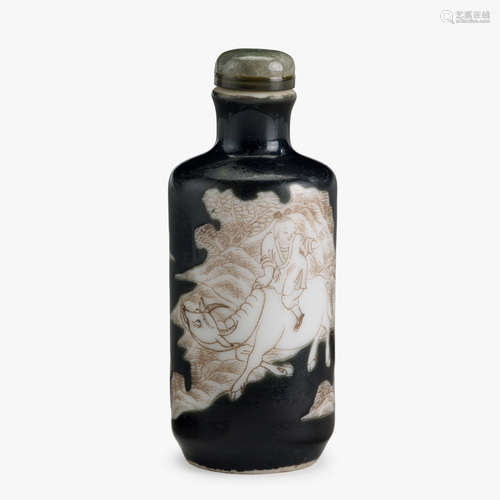 A Chinese black ground enameled porcelain snuff bottle, 19th century