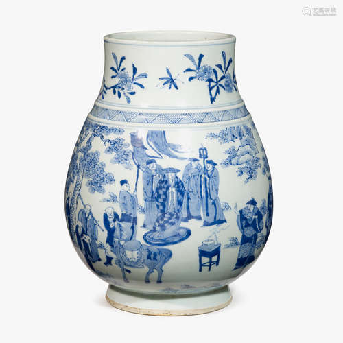 A Chinese blue and white porcelain 'Hu' vase decorated with figural scene, 19th century