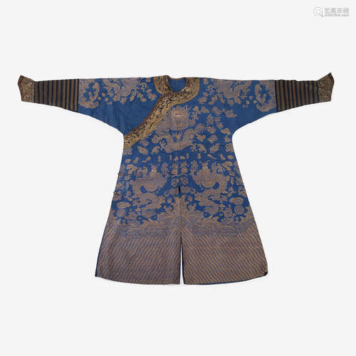 A Chinese blue ground summer dragon robe, late qing dynasty