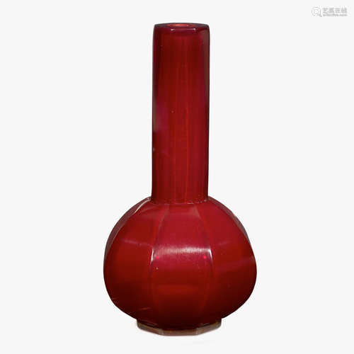 A Chinese ruby glass octagonal bottle vase, 18th century