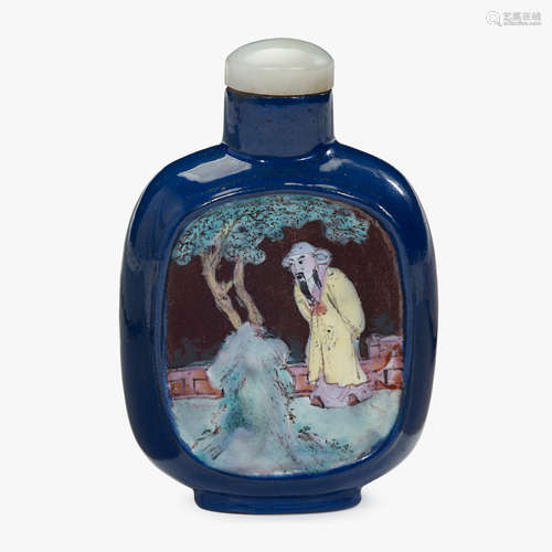 A Chinese enameled 'yixing' porcelain snuff bottle, with figure, 19th century