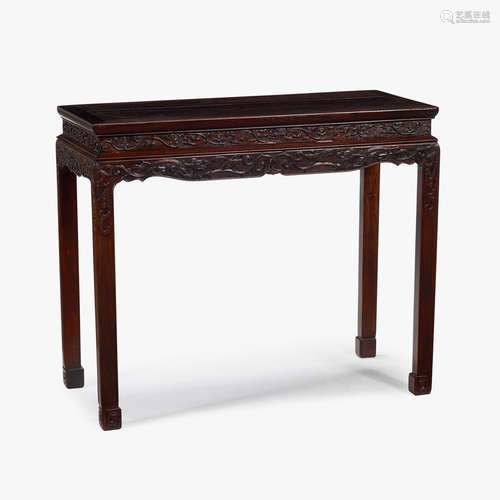 A Chinese hongmu and zitan-top waisted corner-leg table, late qing dynasty