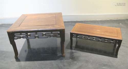 Two Chinese hongmu low tables with shaped aprons, 19th century