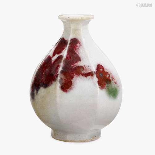 A Korean octagonal faceted wine bottle with copper red underglaze, joseon dynasty