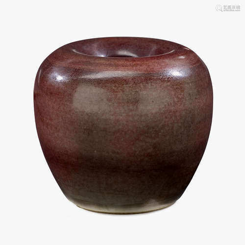 A Chinese peachbloom glazed porcelain apple-form brush washer, 18th century