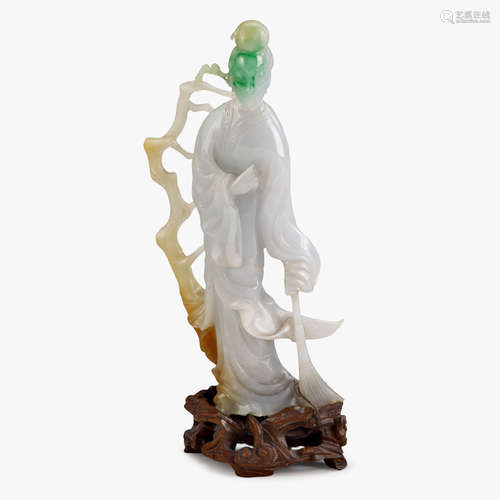 A Chinese carved multicolor jadeite figure of Guanyin, late qing dynasty