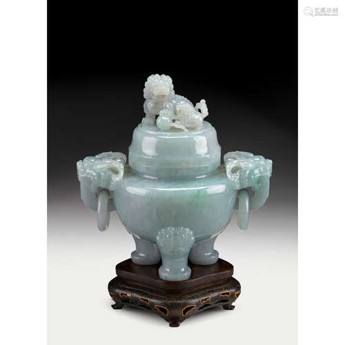 A Chinese imperial jadeite tripod covered censer, guangxu period