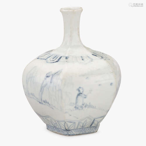 A Korean blue and white porcelain hexgonal vase, joseon dynasty