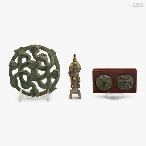 A group of three Chinese bronze castings, han dynasty and northern wei dynasty