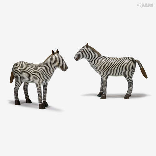 A pair of large Chinese cloisonné enamel zebras, late qing dynasty