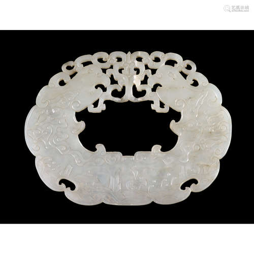 A large Chinese white jade 'suo' pendant carved in shallow relief, 17th/18th century