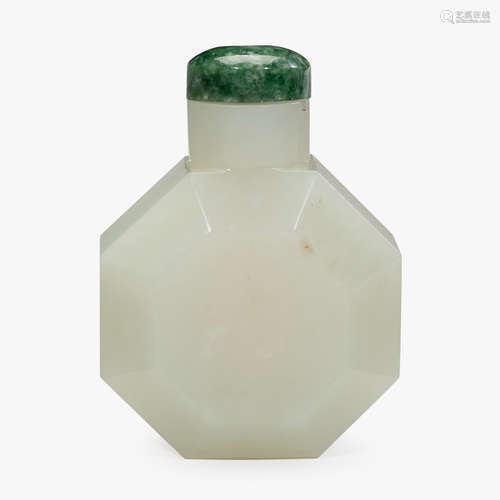 A Chinese white jade octagonal snuff bottle, 19th century