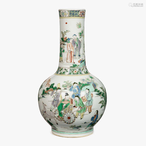 A Chinese famille verte enameled porcelain vase decorated with figural scenes, 20th century