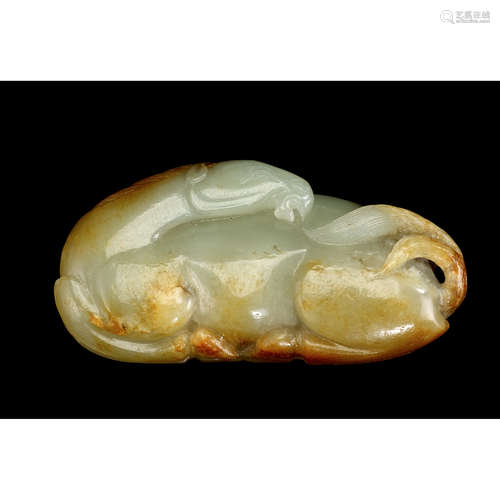 A Chinese carved celadon jade recumbent horse, early qing dynasty